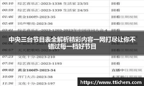 中央三台节目表全解析精彩内容一网打尽让你不错过每一档好节目